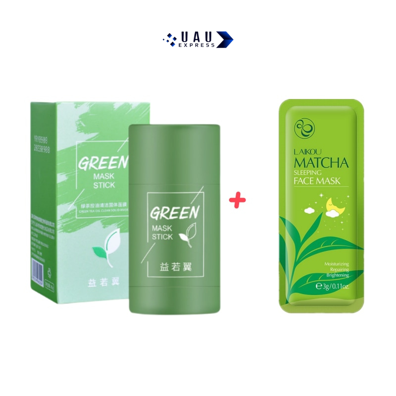 GreenMask 2 em 1 Para Acne - Máscara de Argila com Chá Verde + Máscara Noturna: Controle de Oleosidade e Remoção de Cravos e Espinhas.