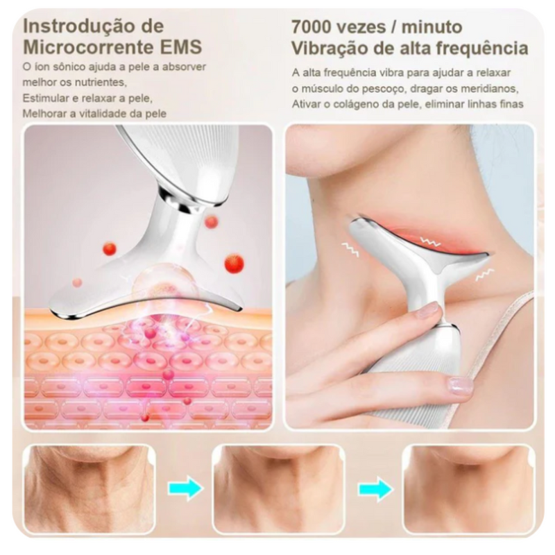 Aparelho de LED Terapia de Luz  3 em 1  Rugas Flacidez e Acne